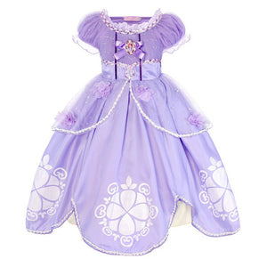 Princess Sofia the First Girls Party Dress up Puff Sleeve Ankle Length Sequined Tulle Fancy Kids Birthday Cosplay Costume Dress
