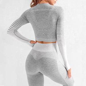 Seamless Women Yoga Set Long Sleeve Top High Waist Belly Control Sport Leggings Gym Clothes Seamless Sport Suit canbe alone buy