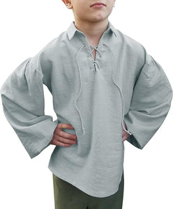 Boys Medieval Pirate Shirt Viking Renaissance Halloween Tops