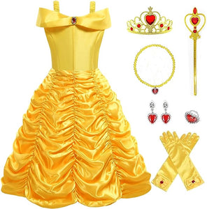 Little Girls Layered Princess Costume Yellow Belle Dress for Party Prom Halloween Christmas