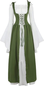 Renaissance Costumes Women Irish Over Dress Medieval Peasant Boho Mythic Chemise Set