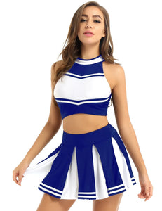 Womens Cheerleading Costume Uniform Carnival Cosplay Outfit  Mini Pleated Skirt for Girls