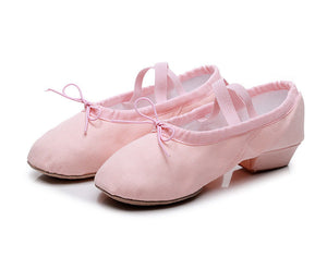 Kid Girls Heeled Canvas Dance Shoes with Split Sole