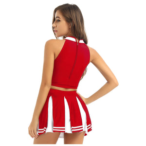 Womens Cheerleading Costume Uniform Carnival Cosplay Outfit  Mini Pleated Skirt for Girls