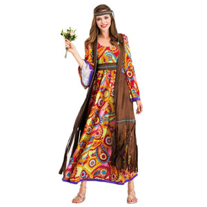Women's 60s 70s Retro Disco Tassels Hippie Costume Halloween Carnival Party Cosplay Primitive Tribe Princess Costume