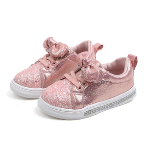 Kids Girls' PU Round-Toe Sparkle Bowknot Sequin Sneakers