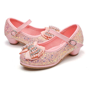 Girl's Glitter Princess Shoes With Rinestone Pearl Bowknot(Toddler/Little Kid)