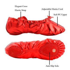 Child Pu Ballet Dancing Shoes with Split Soft Sole for Adult