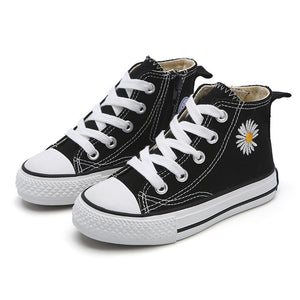Canvas Daisy Sneakers High Top School Skate Shoes for Girls Boys Tennis Shoes