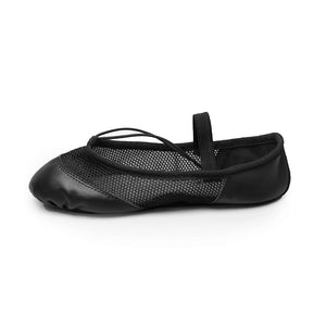 Women Girls Black Leather with Net Ballet Shoes
