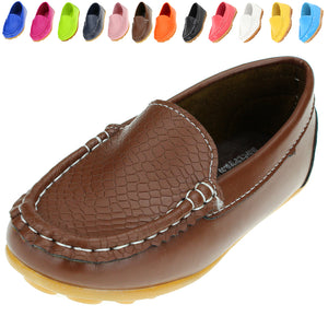 Boys Girls Leather Loafer Shoes Slip on Moccasin Flat Outdoor Soft Shoes