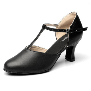 Women's Black Leather 2.75" Heel Latin Social Dance Shoes