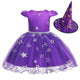 Halloween Costume for Girls Witch Wizard Dress with Hat Kids Evil Witch Cosplay Costume Comic Con Make up Party Supplies Frocks