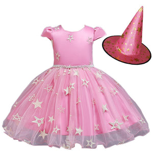 Halloween Costume for Girls Witch Wizard Dress with Hat Kids Evil Witch Cosplay Costume Comic Con Make up Party Supplies Frocks