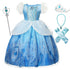 Lovely Cinderella Costume for Girls Carnival Role Play Kids Princess Dress Christmas Blue Party Frocks Flower Girl Wedding Gown