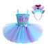 Kids Girls Princess Mermaid Costume Sleeveless 3D Flower Mesh Dress Hair Hoop Set Children Halloween Cosplay Party Dress Up