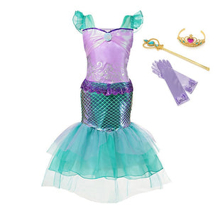 Little Mermaid Cosplay Costume  for Girls Make up Party Clothing Kids Halloween Princess Ariel Dress up Outfit