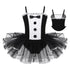 Kids Girls Tuxedo Look Sequins Shiny Ballet Dance Gymnastic Leotard Mesh Tutu Dress Dancing Costume Rhythmic Contemporary Skirt