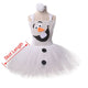 Snow Man Cosplay Costume Girls Olaf Princess Tutu Dress White Cartoon Frocks Kids Cool Role Play Clothing