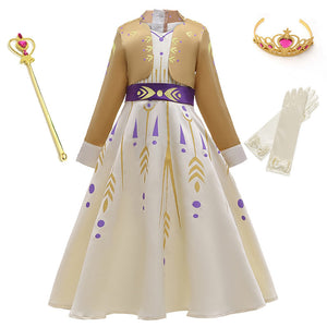 Elsa Anna Costume Vest and Dress Children Halloween Cosplay Princess Anna Dress up Girls Anna Beige Frocks