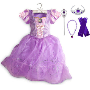 Little Girls Princess Rapunzel Cinderella Sleeping Beauty Belle Dress up Costume with Accessories Kids Elsa Anna Jasmine Cosplay