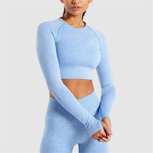 Ensemble Women Thumb Hole Sportswear Fitness Sport Suit Yoga Seamless Sexy Crop Top Tracksuit Workout Gym Wear Running Clothing