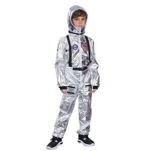 Silver Spaceman Jumpsuit Boys Astronaut Costume For Kids Halloween Cosplay Children Pilot Carnival Party Fancy Wear