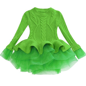 Girl Christmas Tutu Dress Winter Red Green Sweater Princess Party Costumes Clothing Baby Girls 2-8t