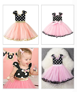 Baby Girl Minnie Mouse Clothing Above Knee Mini Falda Toddler Polka Kid Summer Party Tulle Dress Mickey Clothes Child Frock