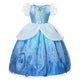 Lovely Cinderella Costume for Girls Carnival Role Play Kids Princess Dress Christmas Blue Party Frocks Flower Girl Wedding Gown