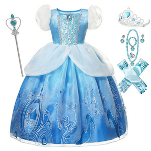 Lovely Cinderella Costume for Girls Carnival Role Play Kids Princess Dress Christmas Blue Party Frocks Flower Girl Wedding Gown