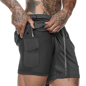 Men's Running Shorts Mens 2 in 1 Sports Shorts Male double-deck Quick Drying Sports Shorts Jogging Gym Shorts