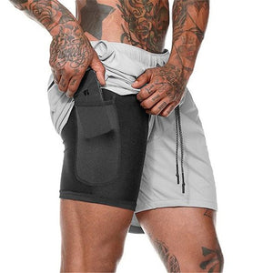 Men's Running Shorts Mens 2 in 1 Sports Shorts Male double-deck Quick Drying Sports Shorts Jogging Gym Shorts