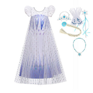 Princess Elsa Party Dress up for Girls Short Sleeve Shimmering Sequins Birthday Elsa Snow Queen Cosplay Kid Role Play Elsa Dress