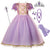 Lace Rim Tangled Rapunzel Costume Girls Sequined Top Short Sleeve 2-10Y Kids Christmas Party Ball Gown Halloween Princess Dress