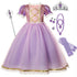 Lace Rim Tangled Rapunzel Costume Girls Sequined Top Short Sleeve 2-10Y Kids Christmas Party Ball Gown Halloween Princess Dress