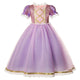 Lace Rim Tangled Rapunzel Costume Girls Sequined Top Short Sleeve 2-10Y Kids Christmas Party Ball Gown Halloween Princess Dress