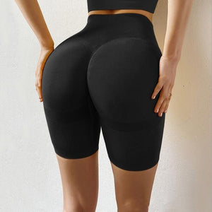 High Waist Yoga Sport Shorts Hip Push Up Women Plain Soft Nylon Fitness Running Shorts Tummy Control Workout Gym Shorts
