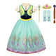 Princess Anna Floral Ball Gown with Vest Kids Delicate Anime Snow Queen Anna Cosplay Costume Girls Halloween Clothing Set Dress