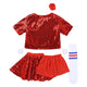 Kids Girls Jazz Hip Hop Leotard Dancewear Children's Carnival Cheerleading Costume Shiny Sequins Crop Top and Skirt Shorts Set