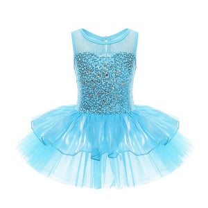 Kids Girls Gymnastic Leotard Ballet Dancer Dress Children Princess Shiny Sparkly Ballerina Praise Dance Tulle Skirt