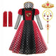 Alice's Wonderland Movie Cosplay Red Queen Dress for Kids Queen of Heart Girls Halloween Princess Outfit Gown