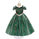 Vintage Dark Green Party Dress for Girls Flower Girls Wedding Ball Gown Kids Anna Costume Snow Queen Princess Christmas Vestidos