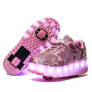 Wheels Sneakers Kids Boys USB Charged Growing LED Roller Skate Shoes for Children Girls Double Wheels Shoes
