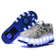 Wheels Sneakers Kids Boys USB Charged Growing LED Roller Skate Shoes for Children Girls Double Wheels Shoes