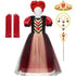 Queen of Heart Costume for Little Girls Alice' Fancy Wonderland Red Queen Cosplay Dress up Kid Christmas Party Ball Gown Clothes