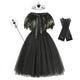 Kids Black Devil Tutu Costume Gothic Halloween Girls Fancy Tutu Dress with Feather Shawl Royal Dark Queen Maleficent Gown Dress